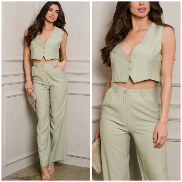 GALITA Sage Green 2-Piece Vest And Pants Set - Picture 3 of 7